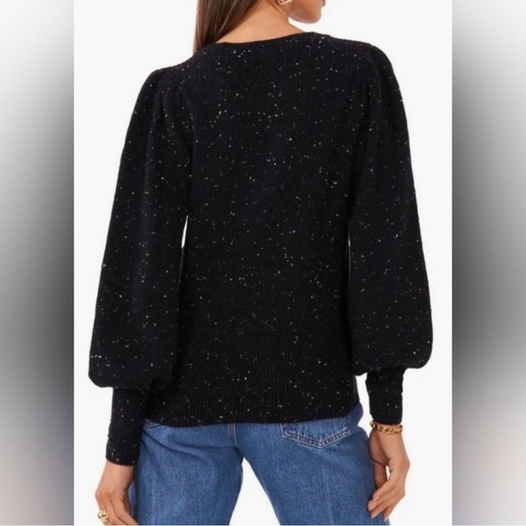 1 STATE Balloon Sleeve Speckled Black Sweater - Picture 3 of 6